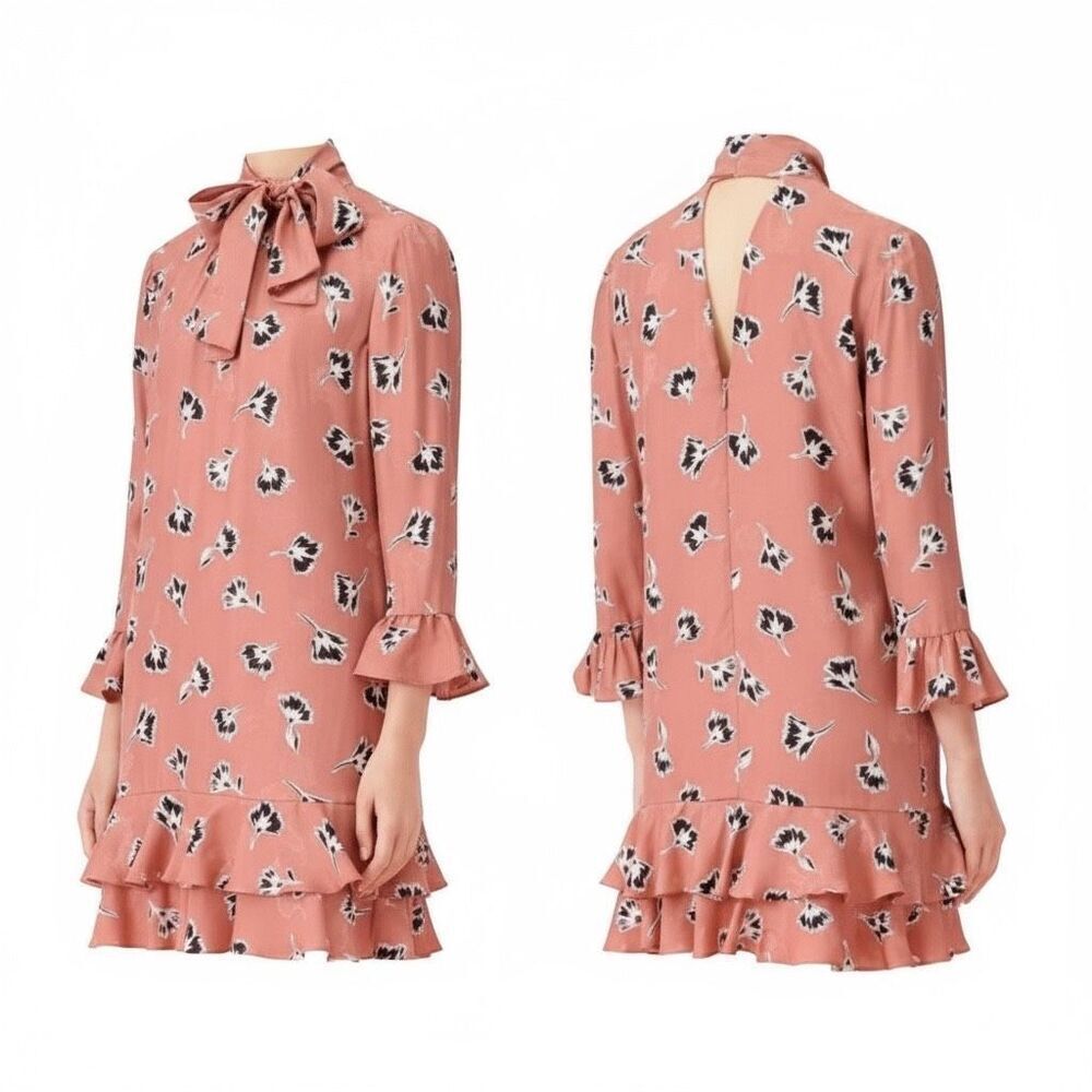 NWOT Rebecca Taylor Silk Blend Ikat Paintbrush High Neck Tie Dress Women's 4US